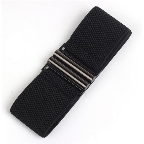 Womens Black Vintage Plus Elastic Stretchy Waist Cinch Trimmer Belt - Picture 3 of 7
